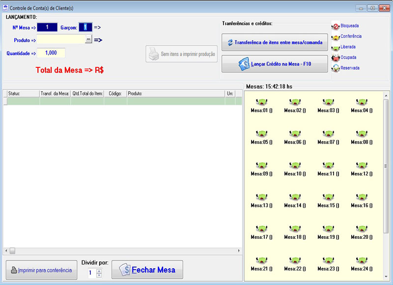 Controle
                 de mesas DBSoft